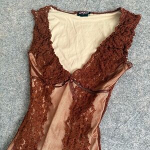 XOXO Collection Vintage Brown Lace Mesh Camisole Top Coquette Y2K XXSmall